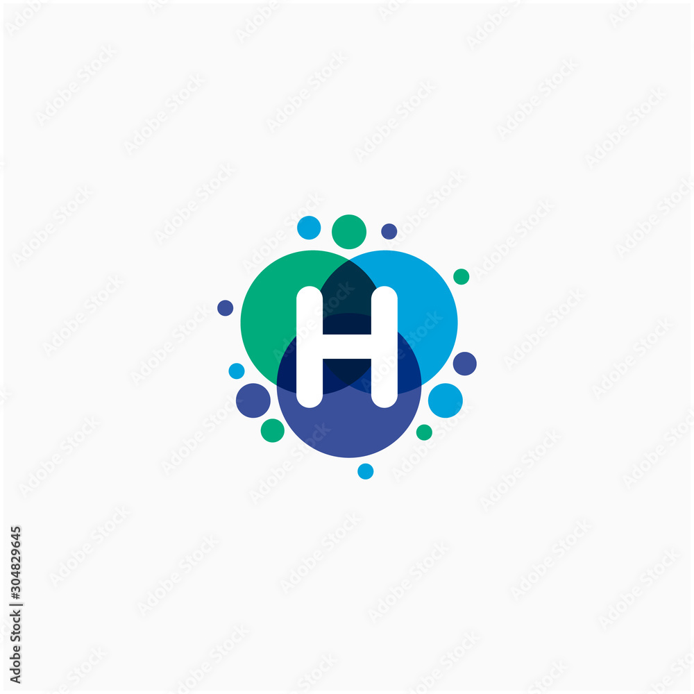 Poster initial letter h with dot abstract logo designs. molecule logo design , lab logo design element , de
