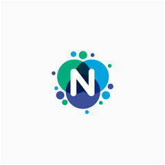 initial letter N with dot abstract logo designs. molecule Logo design , Lab Logo Design Element , Design Vector with Dots concept. - VECTOR