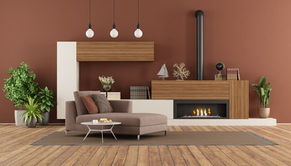 Modern living room with fireplace