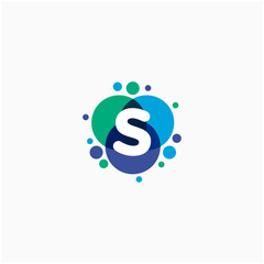 initial letter S with dot abstract logo designs. molecule Logo design , Lab Logo Design Element , Design Vector with Dots concept. - VECTOR