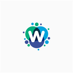 initial letter W with dot abstract logo designs. molecule Logo design , Lab Logo Design Element , Design Vector with Dots concept. - VECTOR
