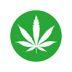 Green marijuana leaf icon in green circle.