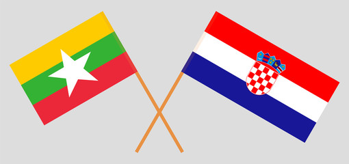 Crossed flags of Myanmar and Croatia