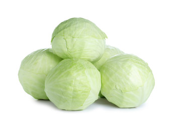 Fototapeta premium Whole fresh ripe cabbages isolated on white