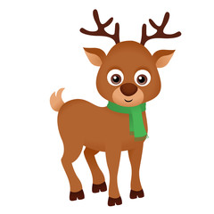 Cute christmas reindeer character with scarf vector isolated on white 