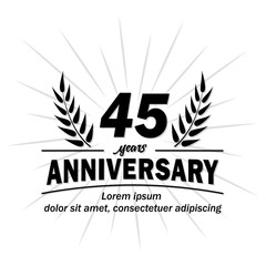 45 years logo. Forty-five years anniversary vector and illustration design template.