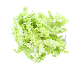 Fresh chopped Chinese cabbage isolated on white, above view