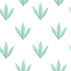 Beautiful hand painted watercolor botanical green leaves pattern, seamless tropical pattern, ornament for interior, textile design.  