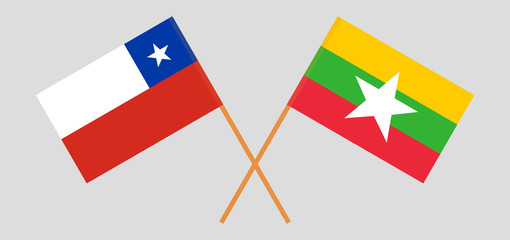 Crossed flags of Myanmar and Chile