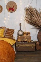 Fotobehang Boho Cozy house with room in boho style interior  © brizmaker