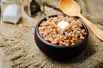 buckwheat with butter in the bowl