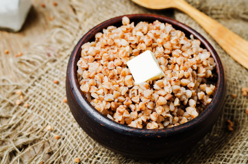 buckwheat with butter in the bowl