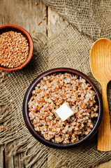 buckwheat with butter in the bowl