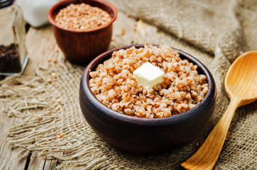 buckwheat with butter in the bowl