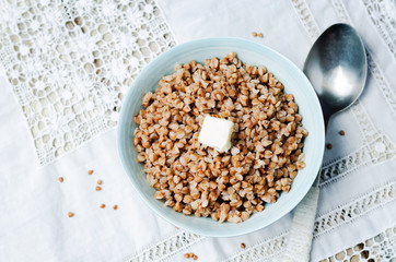 buckwheat with butter in the bowl