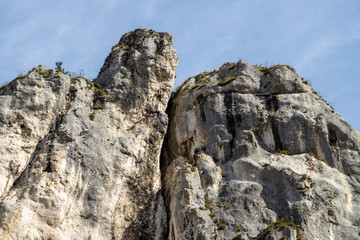 High rocks in the village Essing in Bavaria, Germany at the Altmuehl river