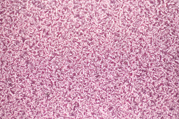 Pink frost on glass. Hoarfrost background close up, copy space