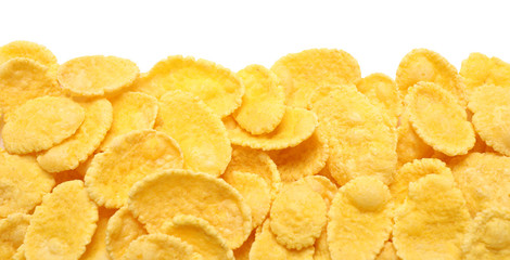 Tasty crispy corn flakes isolated on white