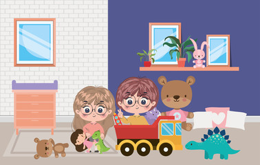 Girl and boy cartoon vector design