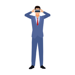businessman with virtual reality glasses icon, flat design