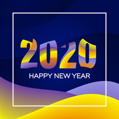 New year holiday card template. Happy New Year 2020 text design. Greeting card design template. Material design colors. Numbers with a gradient. Vector illustration.