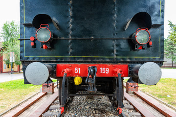 Kikinda, Serbia - July 26, 2019: An old locomotive set in Kikinda. The steam locomotive was made in Budapest in 1916, with 470 horsepower at 60 km/h.