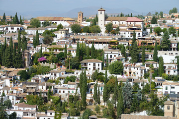 Fototapeta na wymiar Landscape of the Albayzin neighborhood as seen from the Alhambra in Granada, Spain