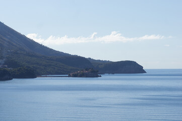 View to Sveti Stefan island from Becici, Montenegro
