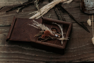 wedding rings in a wooden box