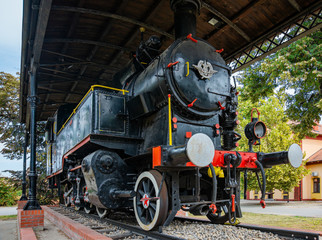 Kikinda, Serbia - July 26, 2019: An old locomotive set in Kikinda. The steam locomotive was made in Budapest in 1916, with 470 horsepower at 60 km/h.