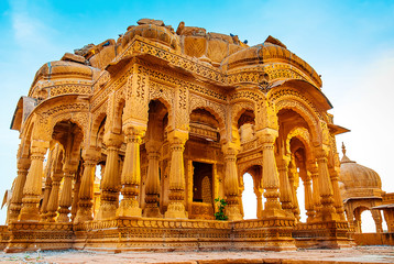 The royal cenotaphs of historic rulers, also known as Jaisalmer Chhatris, at Bada Bagh in...