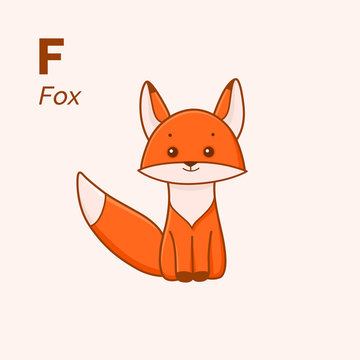 Fox sitting, cute character for children. Vector illustration in cartoon style.