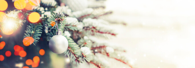 christmas holidays  background with snow and festive ornements and christmas decorations