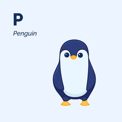 Cartoon penguin, cute character for children. Good illustration in cartoon style. Animal alphabet.