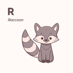 Raccoon sitting, cute character for children. Vector illustration in cartoon style. Animal alphabet.