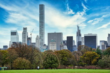 Fototapeta premium Central Park with a view of trees and skyscrapers in the background