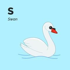 Cartoon swan, cute character for children. Vector illustration in cartoon style. Animal alphabet.