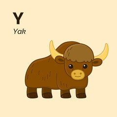 Cartoon yak, cute character for children. Vector illustration in cartoon style. Animal alphabet.