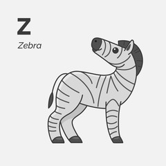 Fototapeta na wymiar Cartoon zebra, cute character for children. Cute illustration in cartoon style. Animal alphabet.