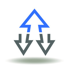 Unique Opposite Think Differently Leadership Logo. One arrow up two arrows down icon vector.