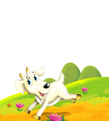 Cartoon farm scene with animal goat having fun on white background - illustration for children