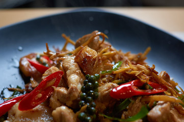The stir-fry spicy belly pork