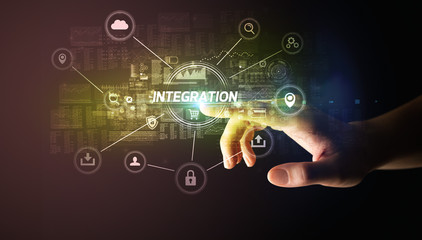 Hand touching INTEGRATION inscription, Cybersecurity concept