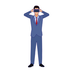 businessman with virtual reality glasses icon, flat design