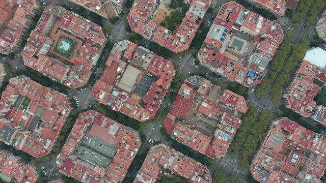 Aerial view. Overhead View of Barcelona Eixample.