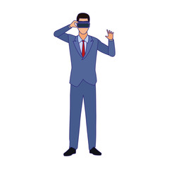 businessman with vr glasses icon, flat design