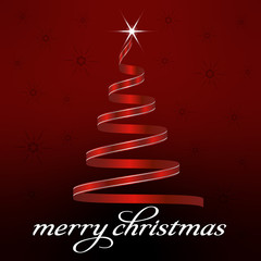 Stylized ribbon Christmas tree with white star. Vector illustration.