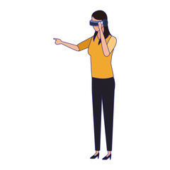 woman using technology of augmented reality vector design