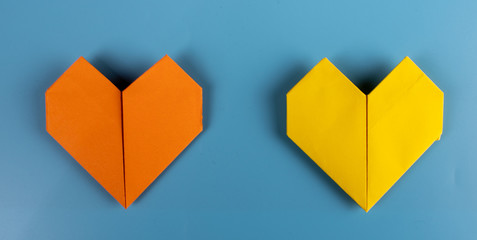 Origami hearts made of paper