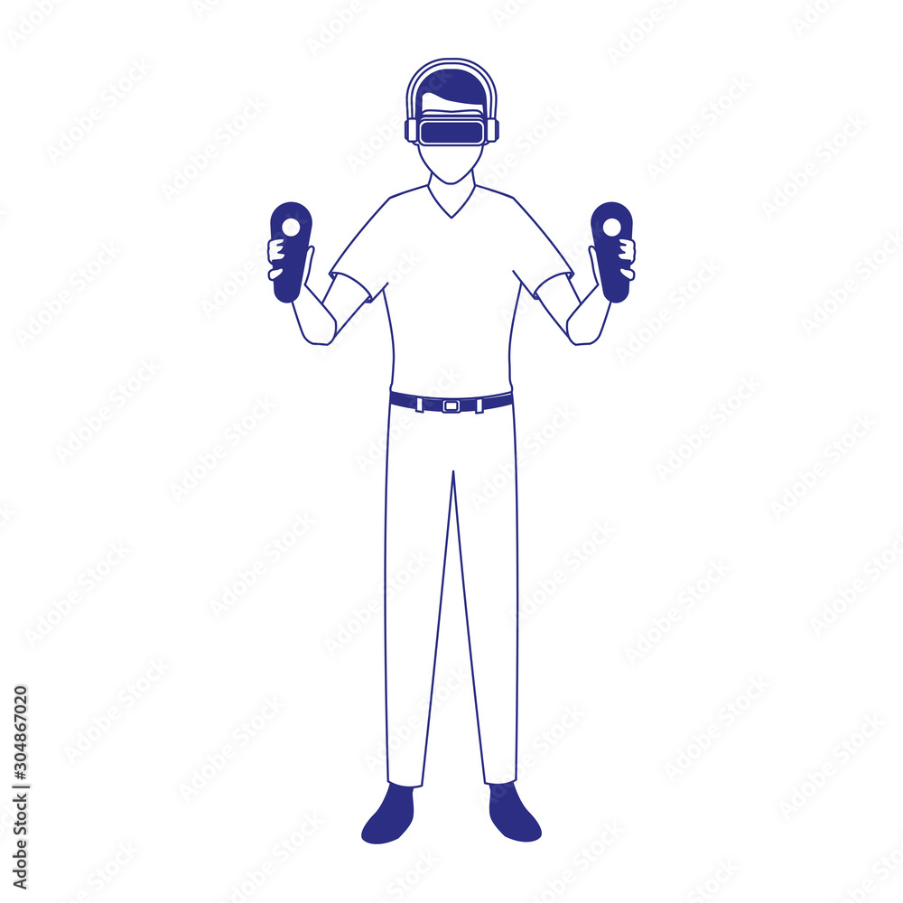 Poster man using technology of augmented reality vector design